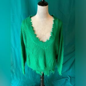 MAIN STRIP, WOMENS’ SIZE LARGE V-NECK SWEATER, GREEN, 100% ACRYLIC, NWT